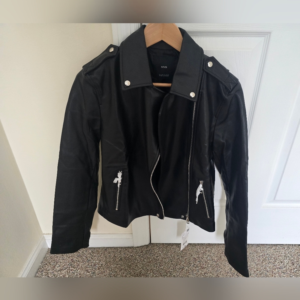 Mango Faux Leather Moto Jacket | Fitted Design | Size M | Zip Front